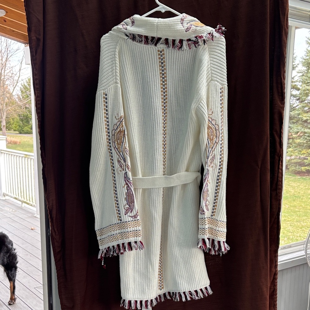 INC International Concepts Cream Knit Shawl-Collar Cardigan with Paisley Trim - Picture 5 of 5